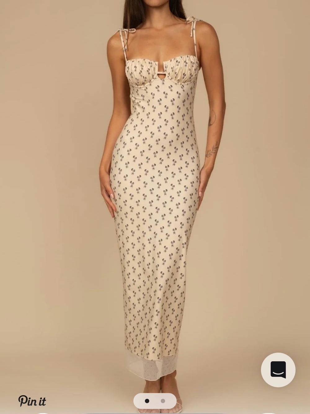 Montce Cream Mini Floral Maxi Slip Dress with Tie Straps - Picture 2 of 3